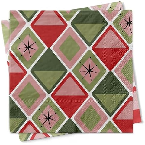 Diamonds Holiday Mid Century Modern Cocktail Napkin | Geometric Wedding or Shower Boxed Beverage Napkin | Decorative Paper Napkin for Bachelorette Birthday | Retro Bar Decor by MODLOUNGE papercompany Cover
