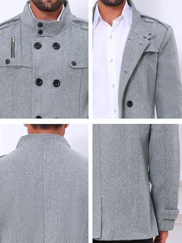 Image of Lars Amadeus Men's Winter Coat Classic Double Breasted Stand Collar | Classic double breasted pea coat with button closure and pockets, True to size fit Business ready