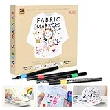 30 Textilstifte Waschmaschinenfest Stoffstifte Waschmaschinenfest Ungiftige Permanente Textilmarker...