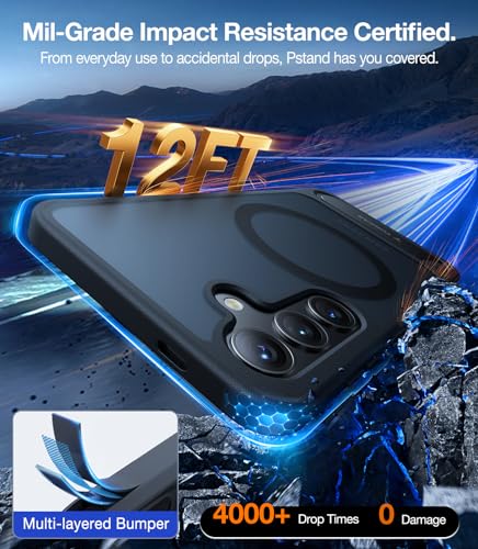 Image of TORRAS Strong Magnetic & Seamless Stand for Samsung Galaxy S24 Case for MagSafe, 12FT Mil-Grade Drop Protection, Adjustable Kickstand for Samsung Galaxy S24 Case with Stand, Slim Frosted Matte Black