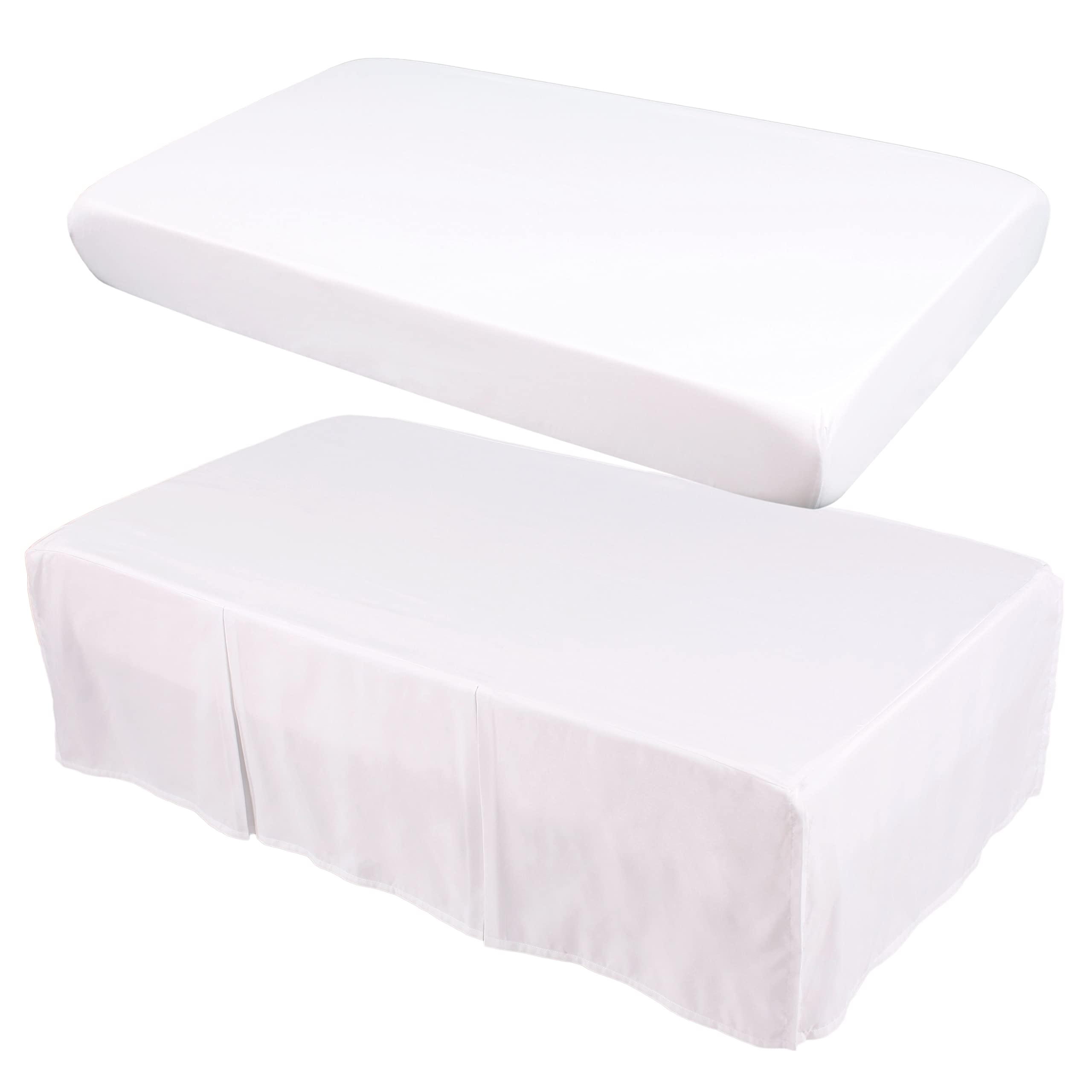 CaSaJa White Crib Sheet and White Crib Skirt Set, Pack of 2, Soft and Breathable Microfiber Machine Washable, Generous 14" Dust Ruffle Drop, Nusery Baby Sheet Fits Standard Size Crib and Toddler Bed