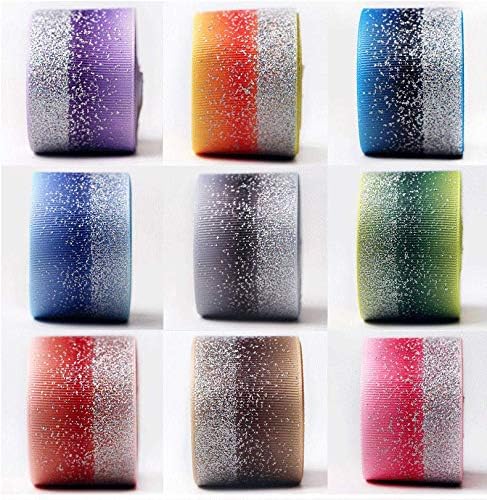 Miniatura 7 de Tvoip Cinta de grogrén de poliéster arcoíris con purpurina de teñido anudado, cintas de grogrén de 1-12 pulgadas x 10 yardas para lazos para el