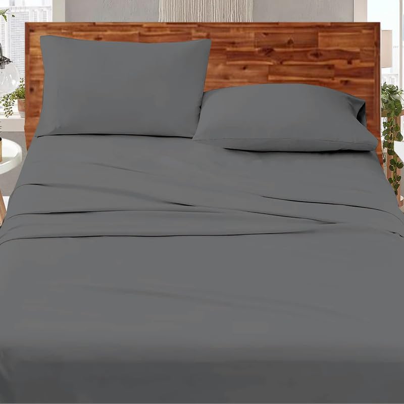 Image of Microfiber Bed Sheets-Hotel Luxury Bedding 1800, Ultra-Soft Microfiber Wrinkle Free Luxury - Dark Grey Solid King Size