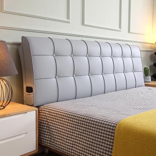 Funda gruesa para cabecero de cama individual, doble, queen y king, protector a prueba de polvo con correas extraíbles, color gris, 120 x 60 x 10 cm, cojín de respaldo de cama de madera/hierro