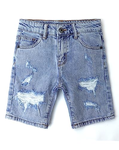 KIDSCOOL SPACE Baby Little Big Boys Denim Shorts,Elastic Waistband Inside Ripped Holes Jeans Summer Wear