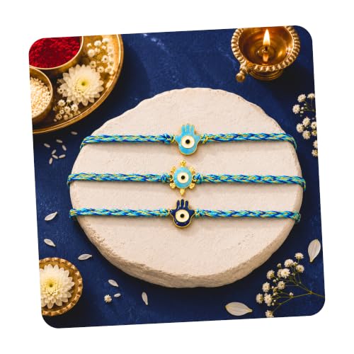 Image of FINEMOE Blue Evil Eye Rakhi Set for Brother, Nazariya Combo, Set of 3