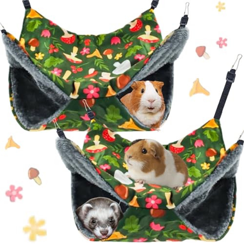 Straps are Adjustable 2Pcs Guineas Pig Rat Hammock Guinea Pig Hamster Ferret Hanging Hammock Guinea Pigs Accessories for Small Animals Chinchilla Parrot Sugar Glider Ferret Squirrel Green Mushroom