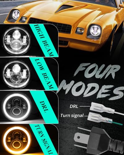 ZIMABLUE 7 inch led Headlight Round 2pc Projector 7 inch Halo led Headlight H6024 DOT Approved Hi/Lo Beam DRL Amber Turn Signal Compatible with Jeep Wrangler JK TJ CJ Compatible with Chevy and miata - Image 4