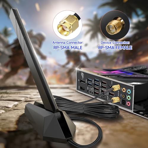Image of Eightwood WiFi 7 WiFi 6E Antenna Tri-Band 6GHz 5GHz 2.4GHz RP-SMA Antenna with Magnetic Base for Desktop PC ASUS Gigabyte Aorus Gaming Motherboard PCIe Bluetooth Card