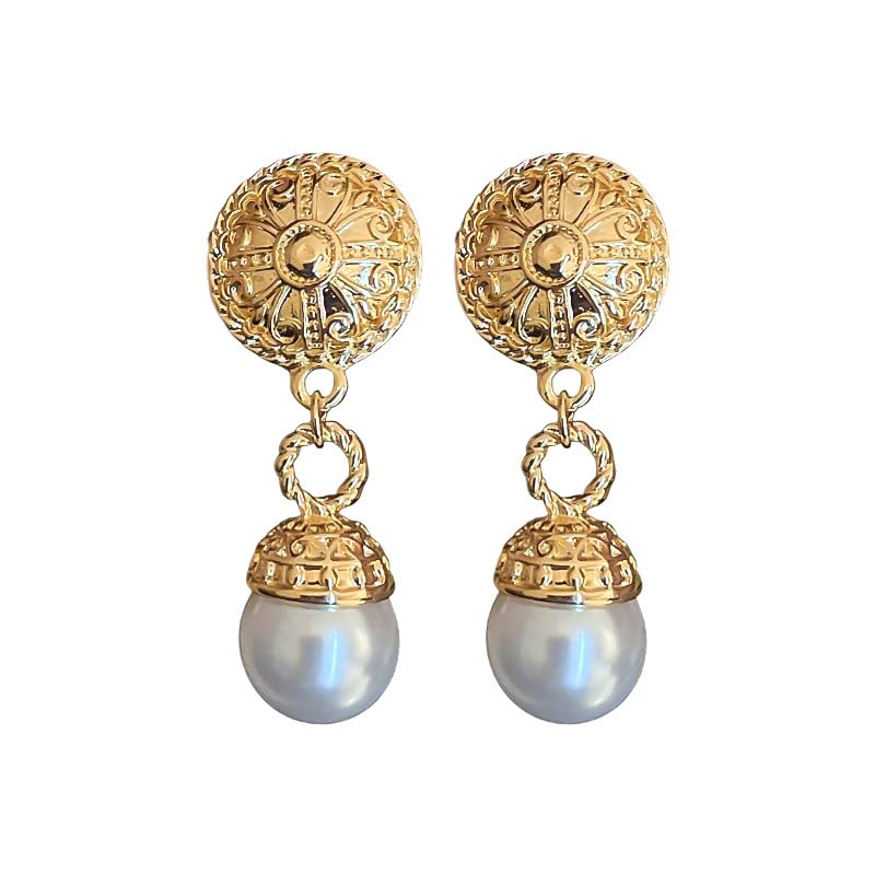 Vintage Gold Filigree Pearl Drop Earrings, Elegant...