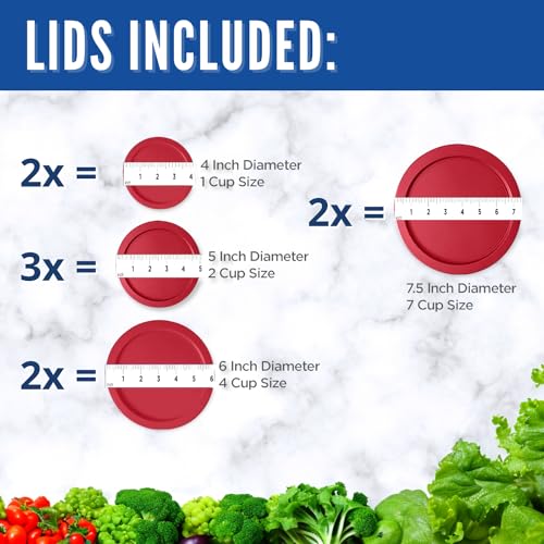 Replacement Lids for Pyrex Containers (2) 1-Cup (3) 2-Cup (2) 4-Cup (2) 7-Cup (Red)