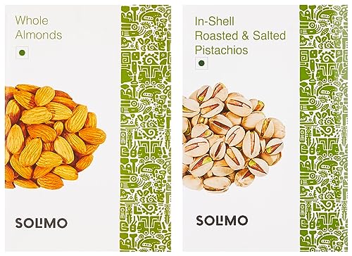 Image of Amazon Brand - Solimo Almonds, 250g With Amazon Brand - Solimo Pistachios, 250g