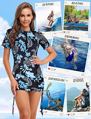 LURANEE Womens Short Sleeve Rash Guard Shirts UPF 50+ Side Adjustable Wetsuit Swimsuit Top S-XXL4