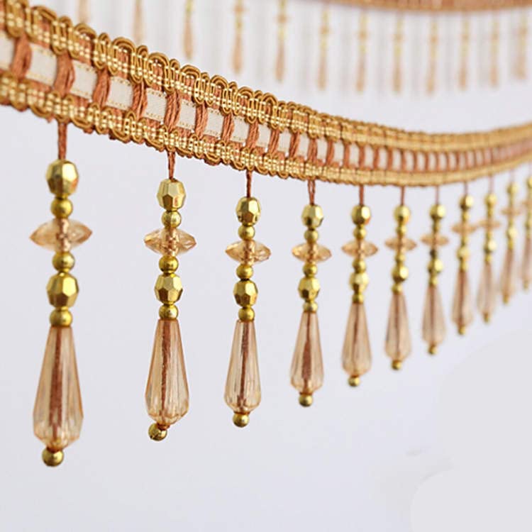 galons à Franges, Gland de Boule Suspendu Perles, Garniture Franges, 12 mètres Rideau Cristal, Dentelle Pompon, suspendues tressées for Nappe à Coudre(Grijs)