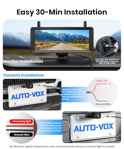 AUTO-VOX 2 Wireless Backup Camera: 7.2" USB-Powered Dual Split-Screen 1080P HD Monitor with DVR Recording, Front and Rear Coverage, Stable Signal, Back Up Camera for Pickup, Trailer, SUV - Image 5