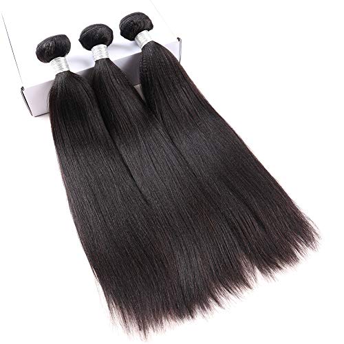 16 16 16 Inch Yaki Bundles Human Hair 3 Bundle Unprocessed Virgin Hair Sew In Wet And Wavy Hair Extensions Double Weft Tangle-Free Grade 9A Affordable Remy Hair Bundles Natural 1B
