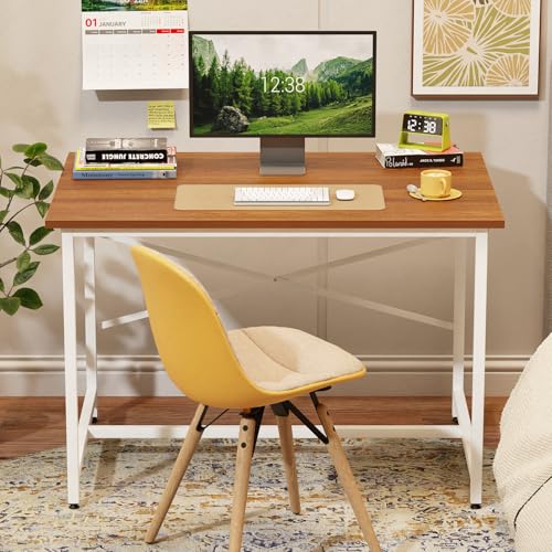 Image of Lukzer Metal & Engineered Wood Study Table for Home & Office | MST-008 /White & Oak Brown | Laptop & Computer Workstation Desk | Sturdy Writing Table for Students & WFH | Spacious Tabletop (90x60x75cm)