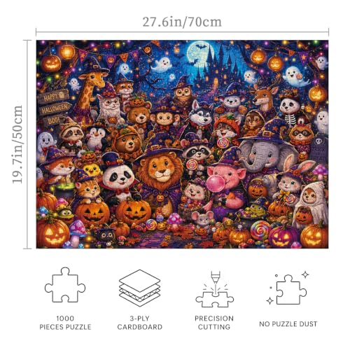 Halloween Animal Party Jigsaw Puzzle 1000 Pieces for Adults, Spooky Witch Ghost Pumpkin Jigsaw Puzzle, Funny Forest Castle Challenging Puzzles - image 3