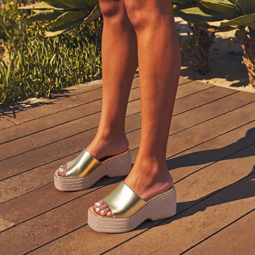 Image of EQAUDES Platform Slip on Espadrille Sandals for Women Summer Wedges Slides -Flatform, Open Toe, Bohemia, Beach, Wedding