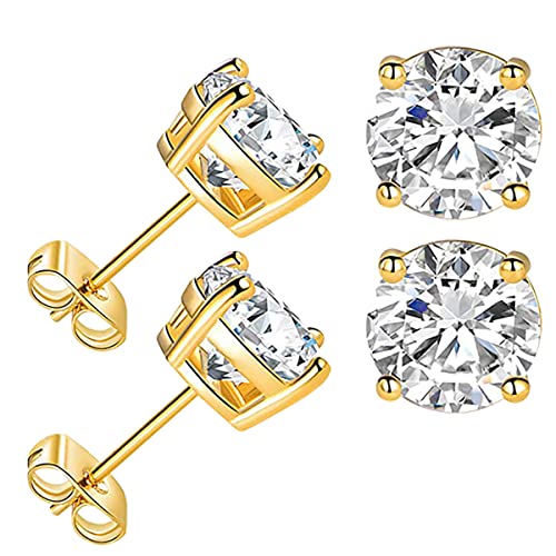 Image of Yumay 9CT Gold 2 Pairs Stud Earrings with White Crystal for Women/Girls.