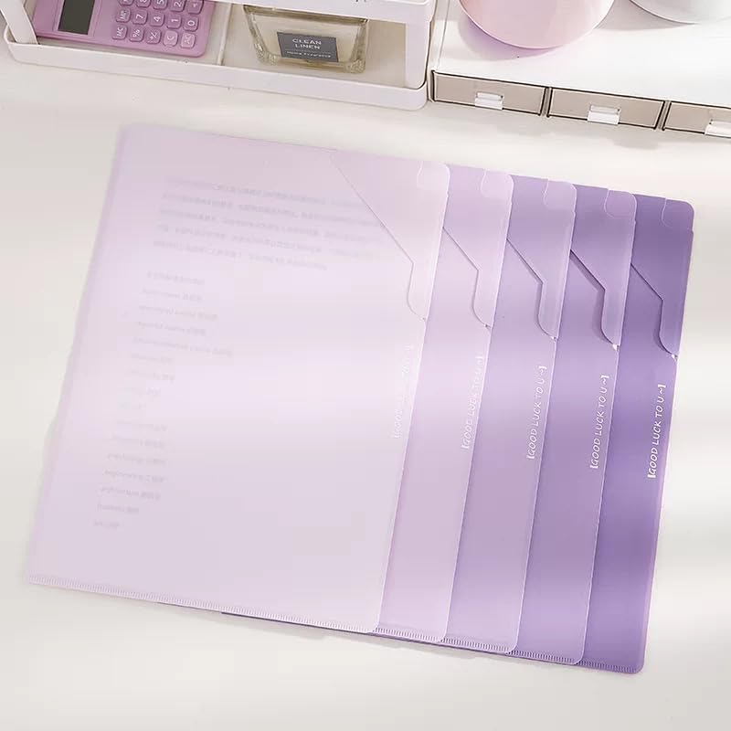 QiXin Purple 5-Pack L-Shaped File Folder for Documents, Waterproof A4 Document Holders with Anti-Fall Flap, Plastic File Organizer,A4 Envelopes Filing Folder