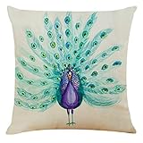 Kolylong® Pfauenfeder Kissenbezug Kissenüberzug 45x45cm Sofa Auto Bett Dekoratives Blumen Vintage Retro Muster Kissenhülle Baumwolle Frühling Sofakissen Abdeckung Cafe Home Deko Wurfkissen Sofakissen