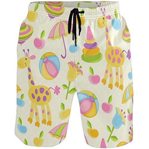 visesunny Cute Giraffe Planet Flower Summer Men's Swim Trunks Quick Dry Bathing Suits Beach Swim Shorts