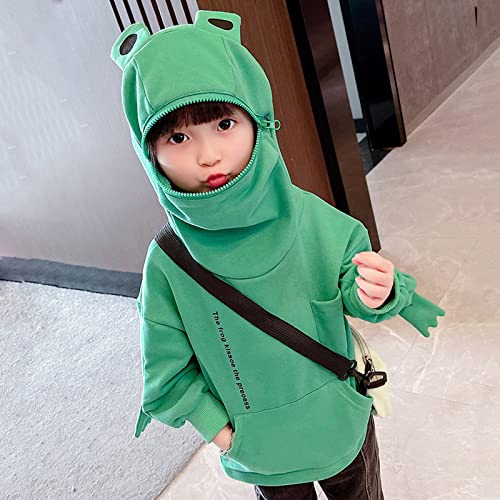 Moletom infantil com bolso 3D para meninos com capuz grande e zíper para meninas com desenho de sapo