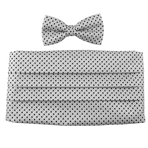 Men's Formal Geometric Matching Cummerbund and Pre-Tied Bow Tie Wedding Set (White with Black) Men's Formal Geometric Matching Cummerbund and Pre-Tied Bow Tie Wedding Set (White with Black)