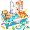 CUTE STONE Juguete de Cocina con Fregadero con Grifo Real Mejorado | Fregadero con Estufa, Olla y Sartén, Comida de Juguete, Accesorios con Platos que Cambian de Color para Niños y Niñas 2