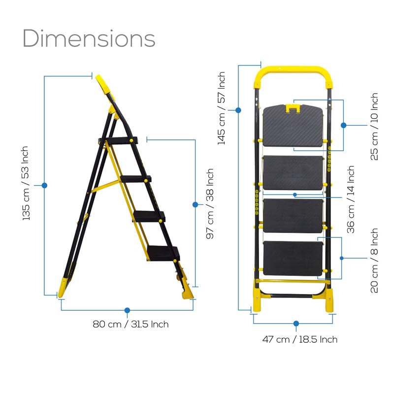Image of TNT The Next Trend Cameo 4 Step Heavy Duty Foldable Step Ladder with Anti-Skid Shoes and Extra Strong Wide Steps (Yellow & Black)