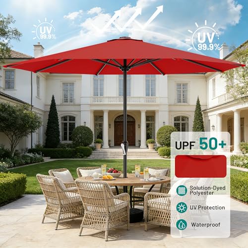 Image of AreShark 12 FT Patio Umbrella for Outdoor, Outdoor Table Umbrella with Crank, Outdoor Patio Umbrellas with 8 Sturdy Ribs, Patio Umbrellas for Market, Garden, Pool (Red)