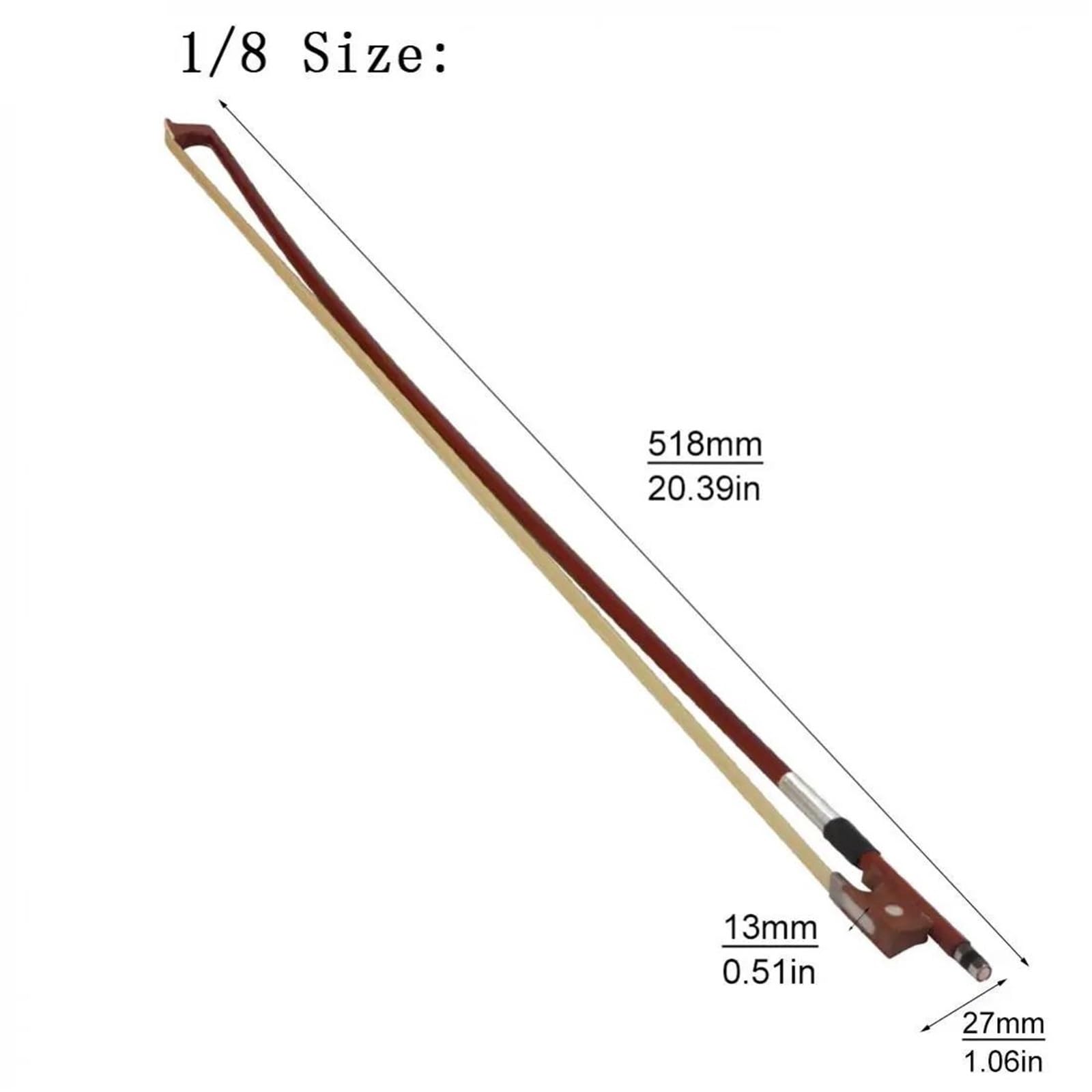 Arcos de violín hechos a mano Arco de violín de madera de azufaifo 4/4 3/4 1/4 1/2 1/8 de crin blanca piezas para instrumentos de cuerda(1/8)