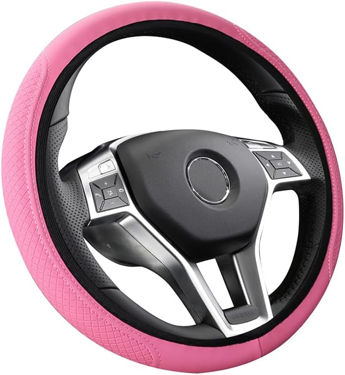 VARGTR Funda de cuero para volante de automóvil, ajuste universal de 15 pulgadas, transpirable, antideslizante, protector elástico para volante,