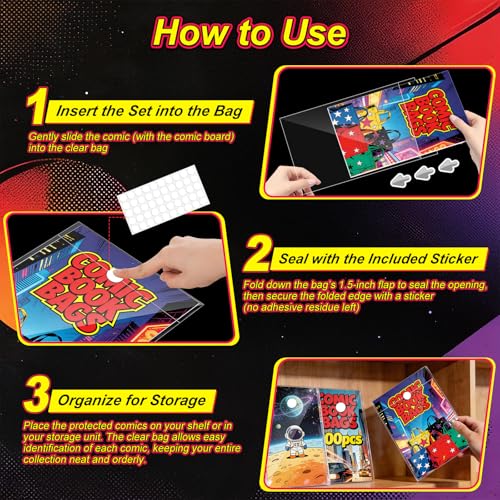 Image of YSCare 200 Pack Current Comic Book Bags and Boards, Thick Acid-Free Comic Books Backing Boards, Clear Book Sleeves Protector for Current Comics Storage and Protection