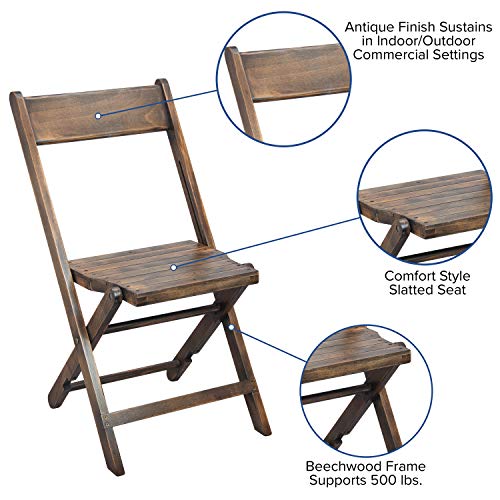 EMMA + OLIVER Natalie Wooden Folding Chair, Commercial Event Chair with Slatted Seat, Beechwood Frame, Open Back Design, No Assembly Required, Antique Black