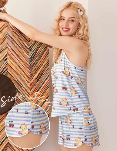 Image of Ekouaer Womens Cami Pajama Sets Soft Shorts Lingerie Set Camisole 2 Piece Cami Shorts Pj Nightwear