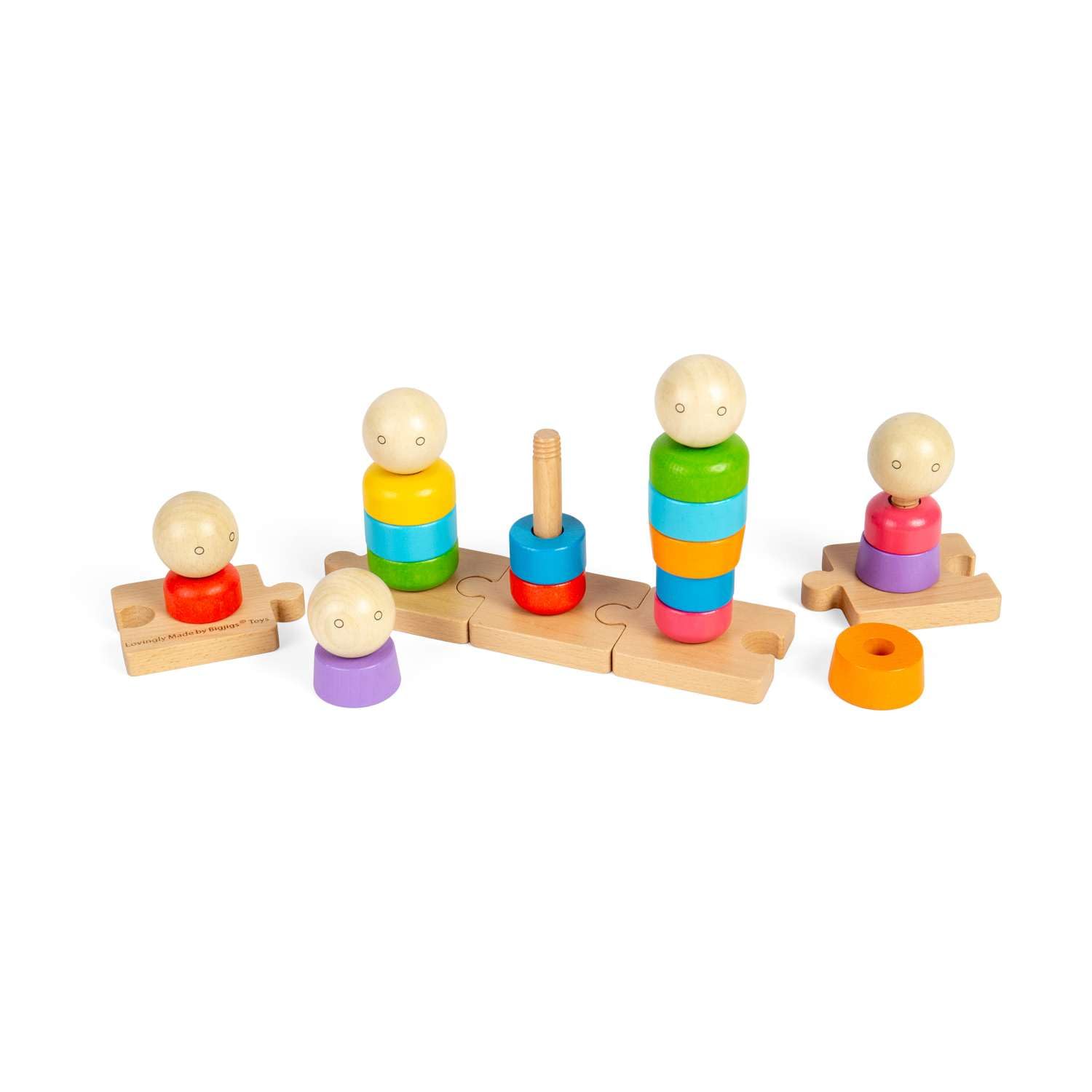 Bigjigs Toys Rainbow Family – Holz-Montessori-Stapelspielzeug, pädagogische Aktivität für frühes Lernen, umweltfreundliche Geschenke für Babys und Kleinkinder, ab 12 Monaten, 25 Stück