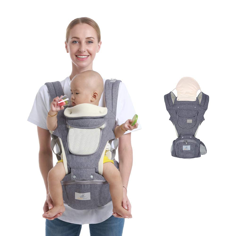 Baby Carrier Hip Seat For Newborn to Toddler, 6-in-1 Baby Waist Carrier, Adjustable Baby Holder Carrier for 0 to 36 Months Baby, Infant Backpack Carrier For Walking, Shopping, Trip And Hiking GREY