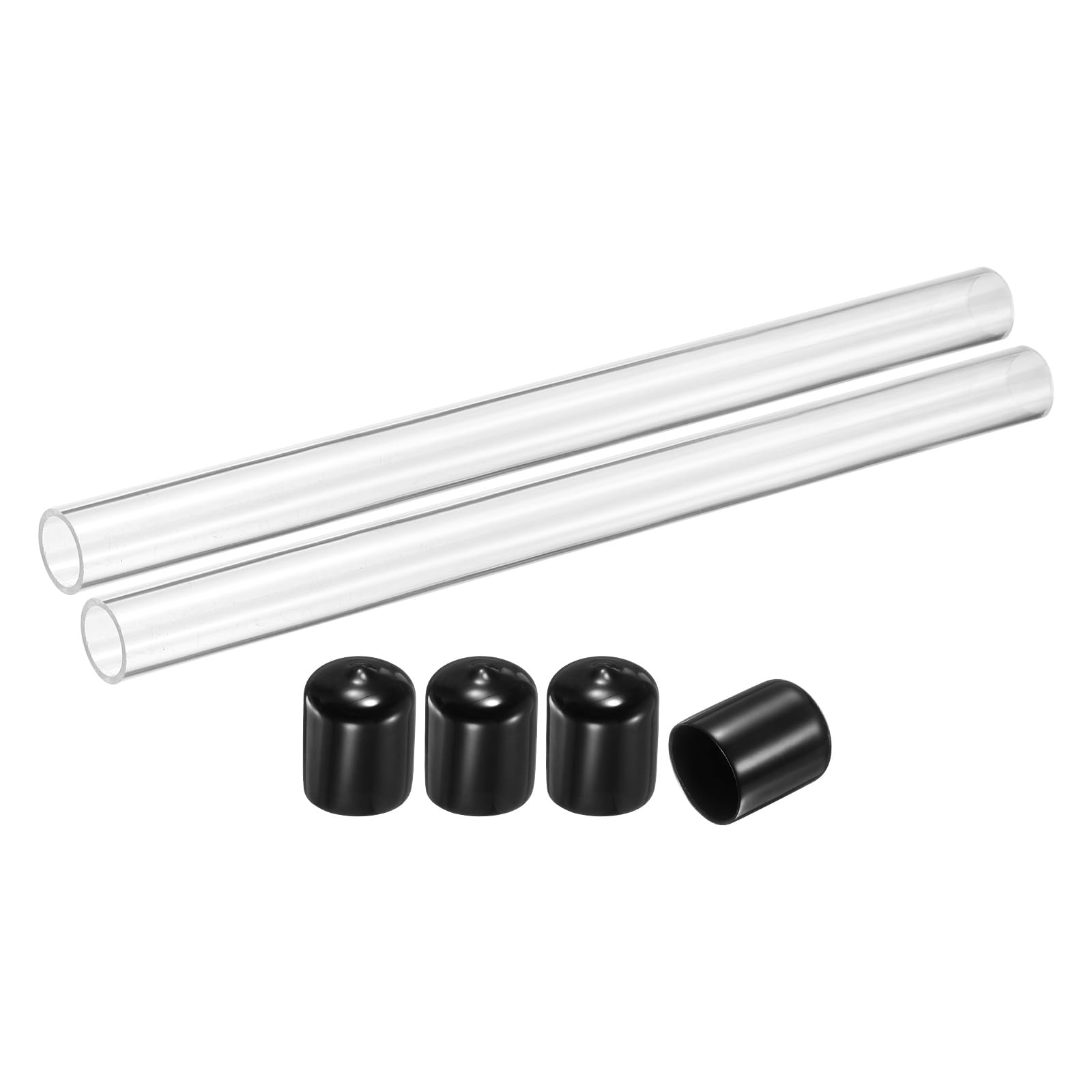 Tube rond acrylique 18x22mm transparent rigide avec embouts caoutchouc x2
