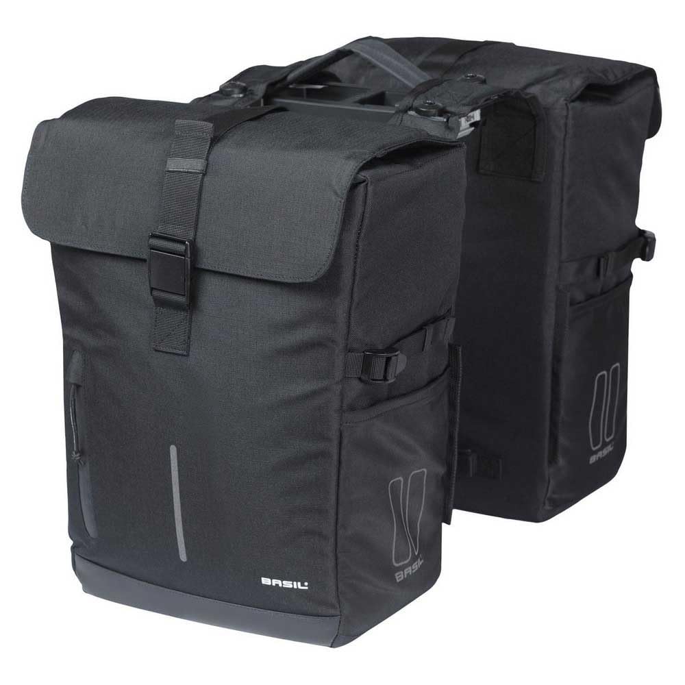 Basil Move dubbele verpakking MIK - 30L, zwart, waterafstotend, incl. afsluitbare MIK adapterplaat, perfect voor dagelijks gebruik en vrije tijd