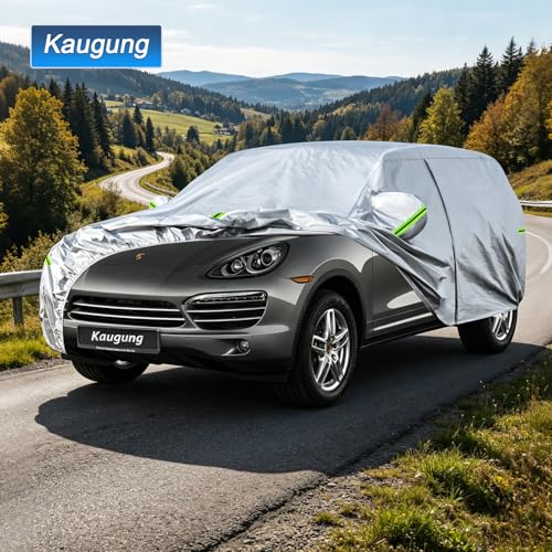 Image of Kaugung Car Cover Custom Fit for Porsche Cayenne (2002-2026), 6 Layers Waterproof All Weather for Automobiles Full Exterior Cover Rain Sun Snow Protector with Door Zipper. Silver