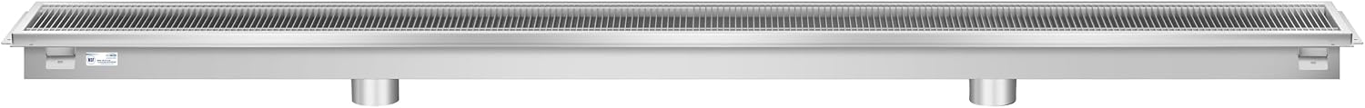 12" x 120" Stainless Steel Floor Trough Drain, 14-Gauge with Subway-Style Grating & Removable Drain Basket, NSF Listed (KM-FTG-12120)