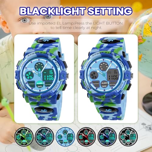 Image of Dayllon Boys Watch,Kids Watch for 5-15 Year Old Boys,Digital Sport Outdoor Multi Function Waterproof with LED Alarm Calendar Analog Watch for Kids Gifts