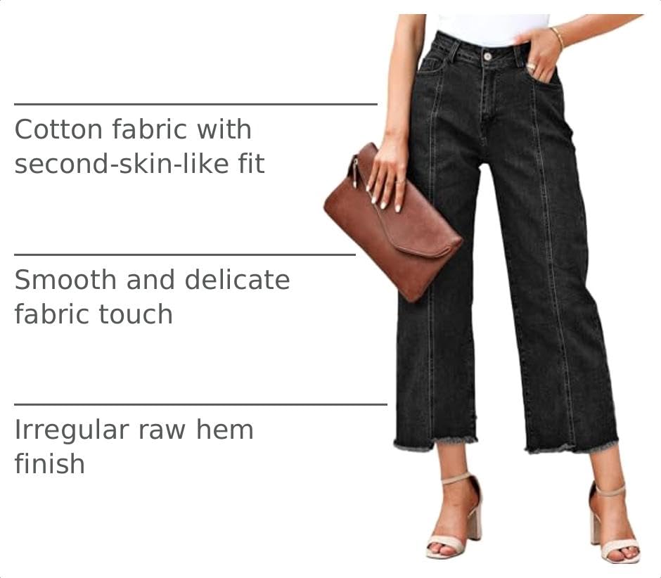 Image of Sidefeel Women's High Waisted Straight Leg Jeans Loose Cropped Denim Pants