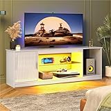 Bestier TV-Schrank für 65-Zoll-Fernseher, Gaming-LED-Entertainment-Center mit glänzendem, geriffeltem Standfuß für PS5, Xbox und TV-Konsole mit verstellbaren Glasböden, strahlend weiß