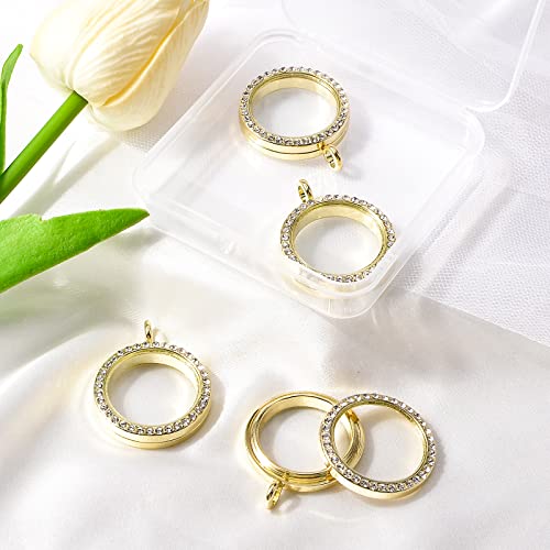 WANDIC Rhinestone Photo Charms, 4 pieces Gold Round Memory Locket Pendant Bridal Wedding Bouquet Charms for Photo or Decoration 30mm - Image 4
