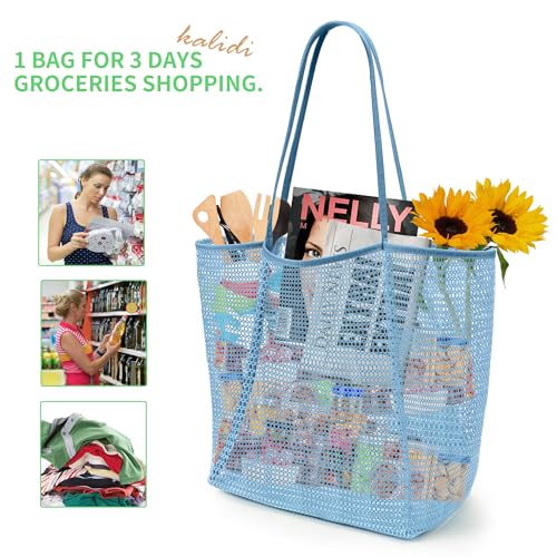 Image of KALIDI Beach Nylon Mesh Tote Bag, Casual Tote Bag Hobo Women Foldable MAX 23L Shoulder Bag For Beach Picnic Vacation