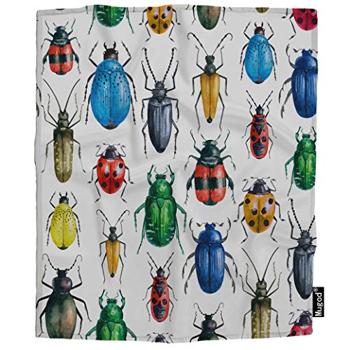 Mugod Colored Beetles Blanket Cute Insect Hexapod Bug Chafer Ladybug Wings Tropical Fuzzy Soft Cozy Warm Flannel Throw Blankets Decorative for Adults Kids Women Men Girls Boys 60x80 Inch