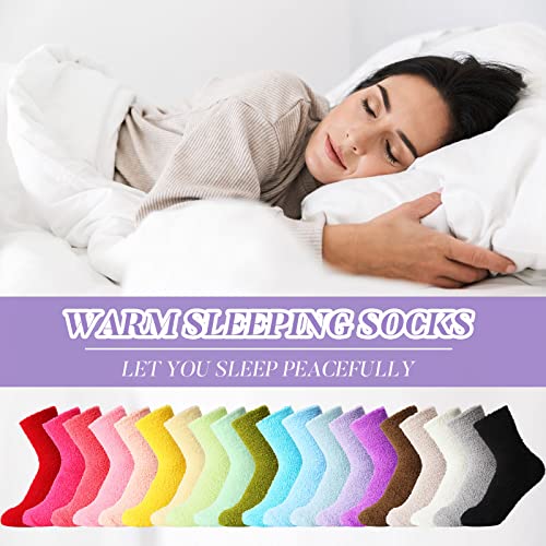 Image of Handepo 60 Pairs Women Fuzzy Socks Bulk Winter Warm Soft Fluffy Crew Sleeping Slipper Socks for Back to School Birthday Gifts